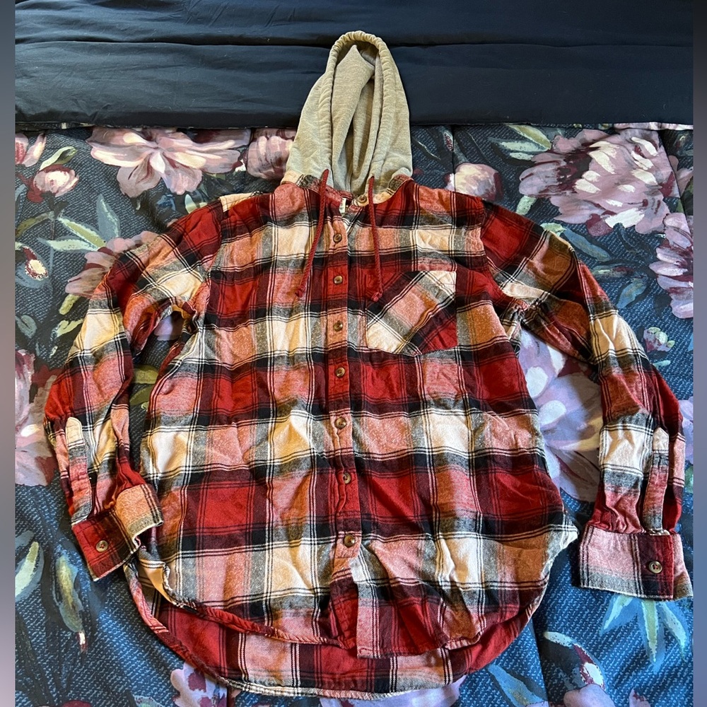 Mudd red flannel with grey hood